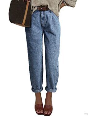 High Waisted Baggy Boyfriend Barrel Jeans Stretch Denim Tapered